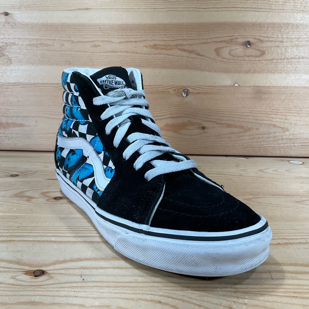 Vans Sk8-Hi Blue Butterfly Checkerboard Skate Shoes Women’s 7 Black Blue White